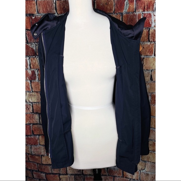 Coach Women’s Navy Blue Small Stadium Hooded Rain Coat Jacket Drawstring Waist - Picture 4 of 5